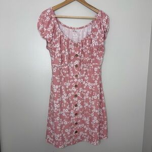 No Boundaries Juniors Size XL Pink Floral Sundress Short Sleeve Button Bustier